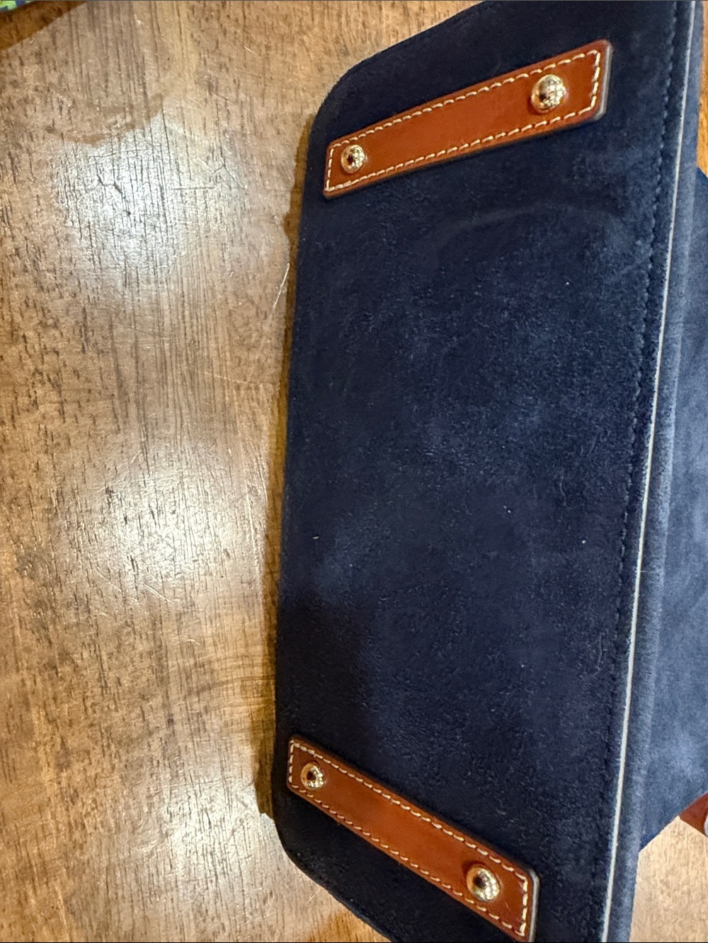 Dooney & Bourke Navy Suede Shoulder Bag with Brown Leather Strap - Picture 3 of 7